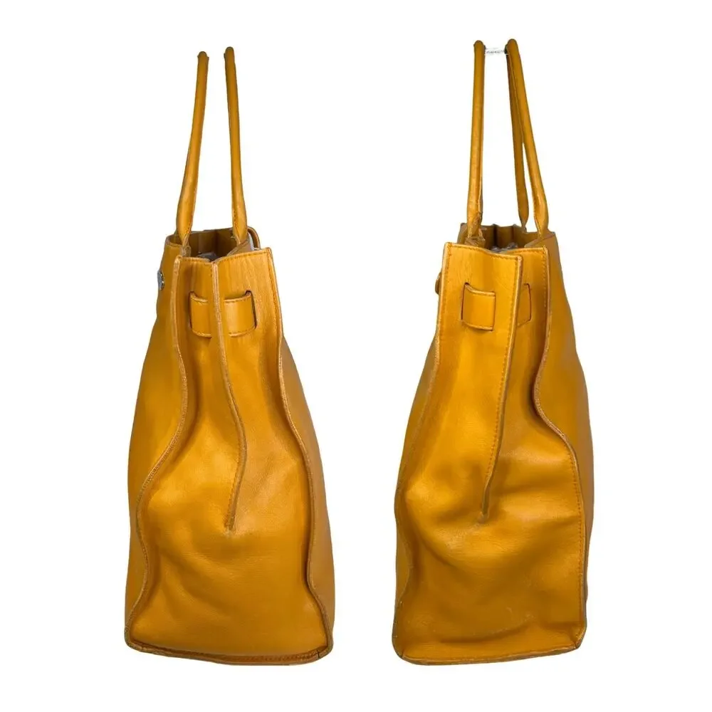 Furla Vintage Greta Tan Leather Large Tote Bag Satchel Made in Italy Mustard